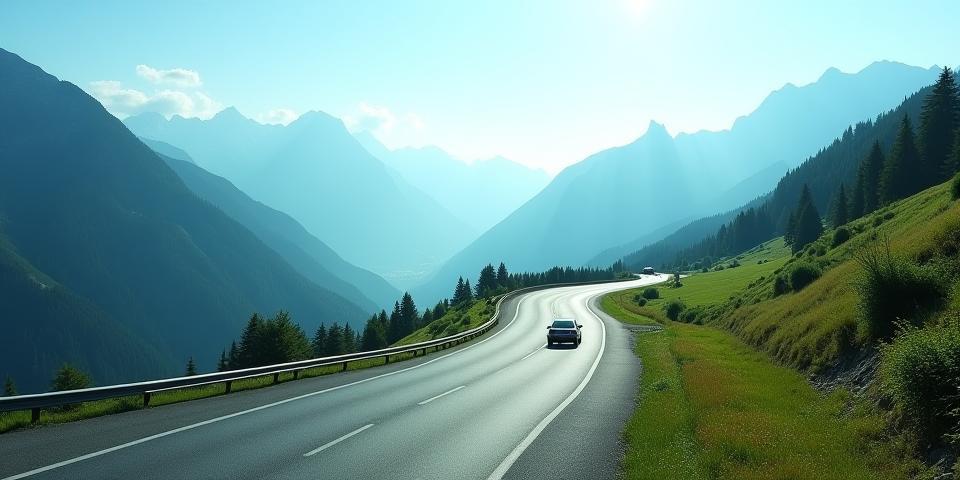 A scenic view of the Austrian autobahn crossing through the Alps