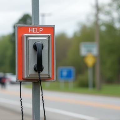 Roadside telephone and sign symbolizing assistance